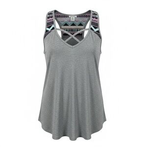 Bozzolo Heather Gray Tank with Geometric Straps